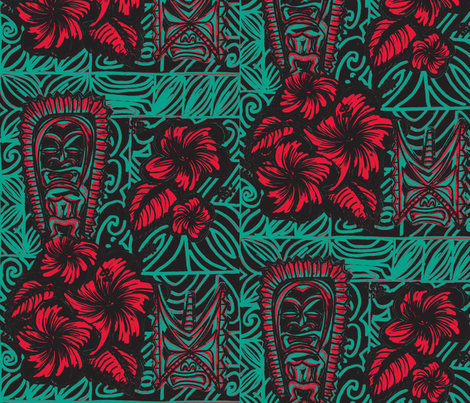 OldSchool, Hibiscus and Ku, special-ch-ch-ch-ch fabric by sophista-tiki on Spoonflower - custom fabric
