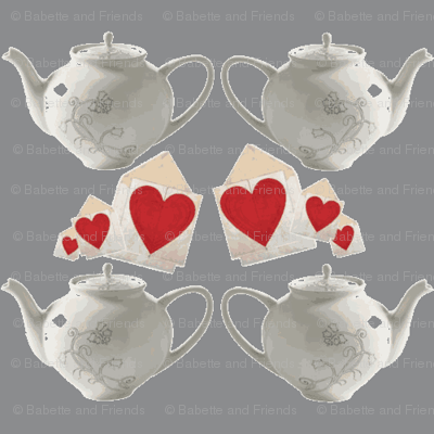 Teapots and Hearts Grey large