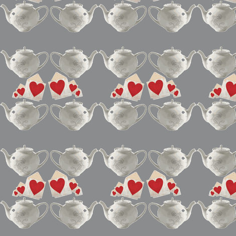 Teapots and Hearts Grey large fabric by bfabric on Spoonflower - custom fabric