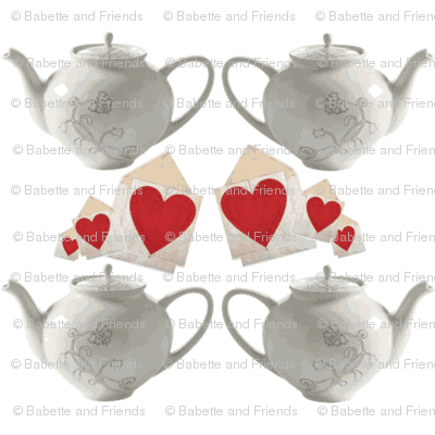 Teapots and Hearts white Large