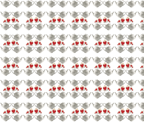 Teapots and Hearts white Large fabric by bfabric on Spoonflower - custom fabric