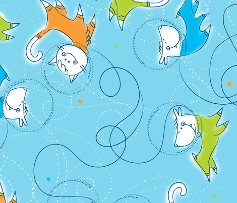 Joc and Zo in Space - Blue    © Lucinda Wei fabric by simboko on Spoonflower - custom fabric