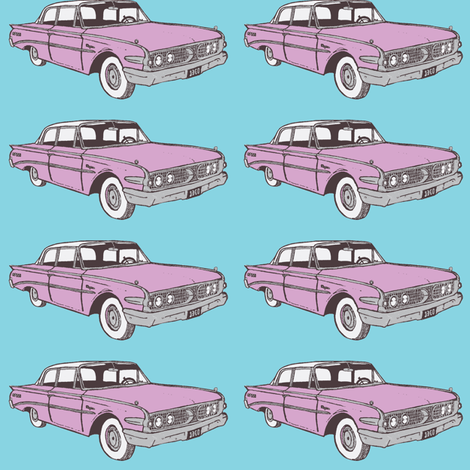 Lilac Metallic 1960 Edsel Ranger 2 door sedan on sky blue fabric by edsel2084 on Spoonflower - custom fabric