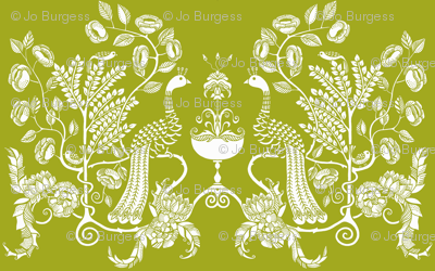 peacock chalice - white on lime