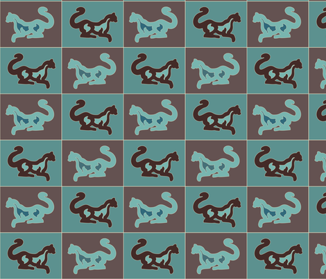 Counterchange_Cats_cloisonne_bluegreen_brown fabric by mina on Spoonflower - custom fabric