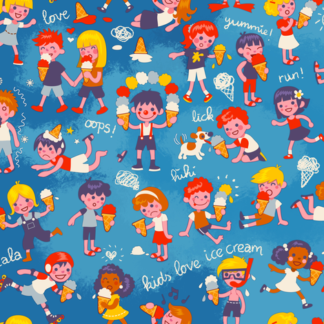Ice cream kids! | blue fabric by irrimiri on Spoonflower - custom fabric