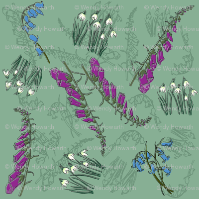Kitty Jay- Scattered Flowers (green)