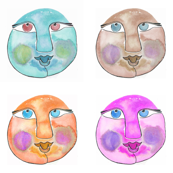 Light Blue, Brown, Orange and Pink Faces