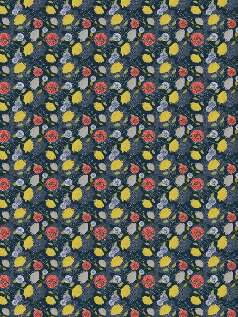 Midnight Blue Chrysanthemum fabric by nikkibutlerdesign on Spoonflower - custom fabric