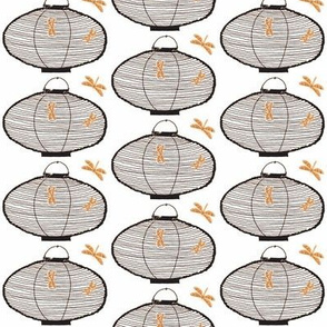 Bamboo lanterns and dragonflies (black & orange)