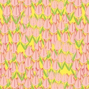 Tulips in the Field -  light pink on yellow
