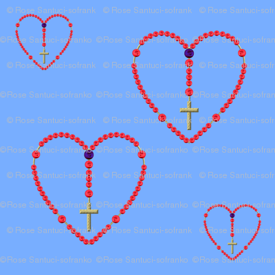 Rosaries (Red roses for beads) on light blue background