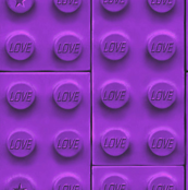 large 'love' bricks in purple