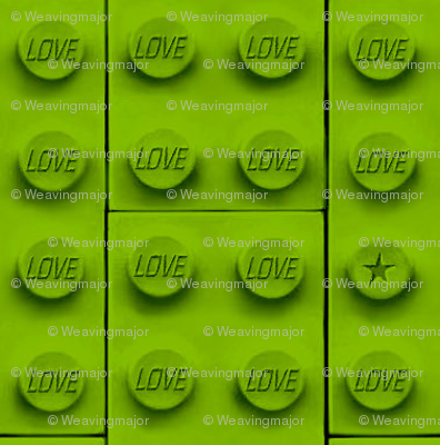 large 'love' bricks in lime green