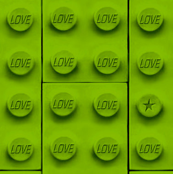 large 'love' bricks in lime green
