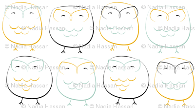 owls: mint and mustard