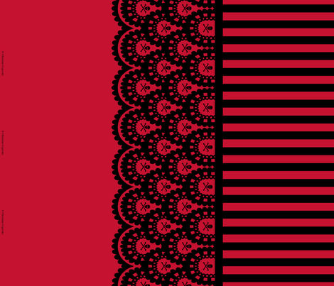 Skull and Crossbones Lace Border and Stripe - red and black - 1/2 inch stripe