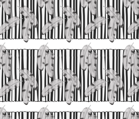 Feathers and Stripes B&W fabric by lpulverworks on Spoonflower - custom fabric