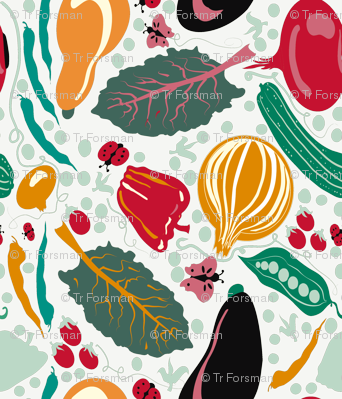 Summer garden veggies on white