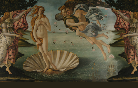 Botticelli Birth of Venus and Primavera Large Horizontal With Stripe fabric by peacoquettedesigns on Spoonflower - custom fabric