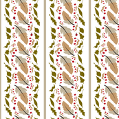 Tan hen feathers 3x6 berries.leaves on white