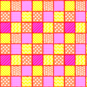 patchwork in pink, orange & yellow