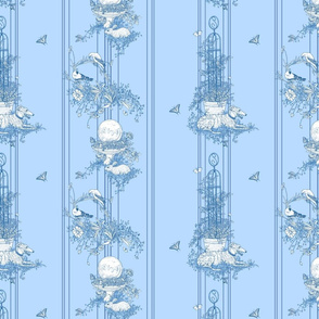 My Garden Toile Stripe Small Blue ©2011 by Jane Walker