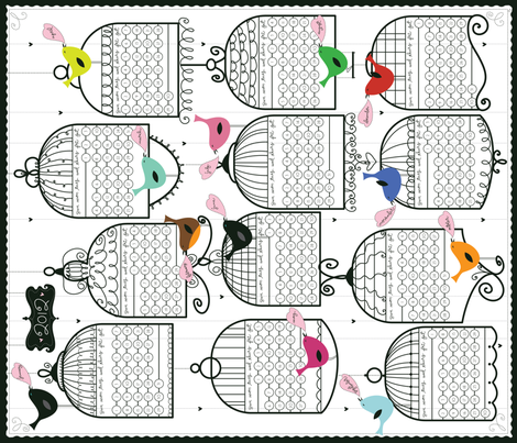 2012 Birdies tea towel Calendar fabric by cynthiafrenette on Spoonflower - custom fabric