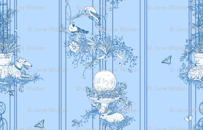 My Garden Toile Stripe Large Blue ©2011 by Jane Walker