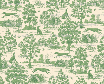 Green Light Antique Greyhound Toile ©2012 by Jane Walker