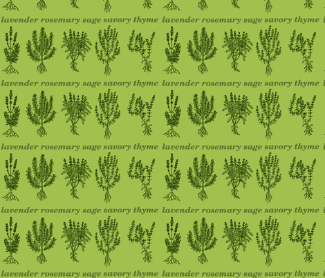 Evergreen Herbs Lavender Rosemary Sage Savory Thyme Fabric By
