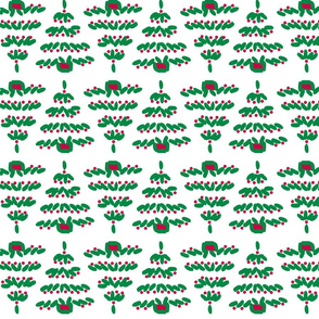 Einstein's tree - green on snow, with red balls