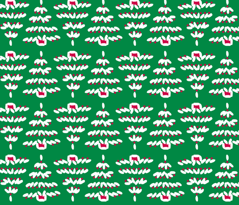 Einstein's tree - snow on green, with red balls