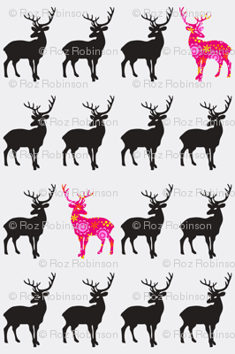 black stags with red floral pattern