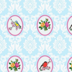Bird Damask (baby blue)