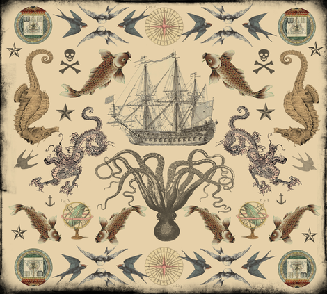 Nautical Tattoo Mandala fabric by curlycue on Spoonflower - custom fabric
