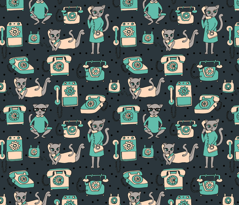 Dial K for Kitty - Navy fabric by papersparrow on Spoonflower - custom fabric