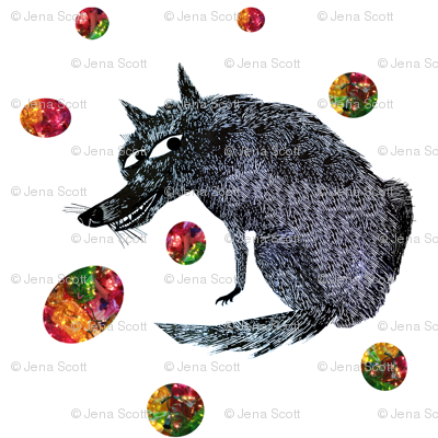 Blue Wolf with Colorful Orbs 