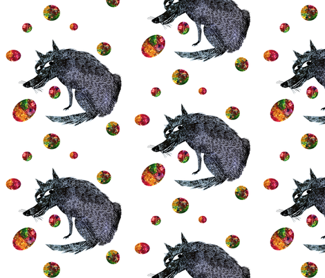 Blue Wolf with Colorful Orbs  fabric by supermoxie on Spoonflower - custom fabric