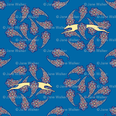 Blue Paisley Circles and Running Greyhounds