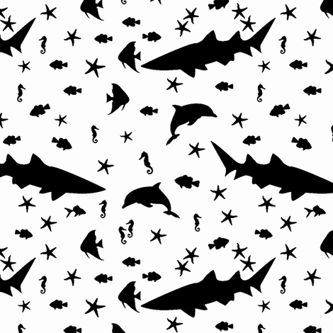 sea creatures b/w fabric by annekul on Spoonflower - custom fabric