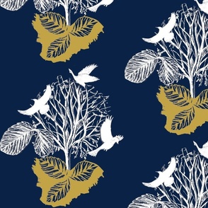 birds in the trees in winter