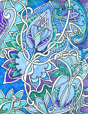Twisted Floral Circles (blue/green/lavender)