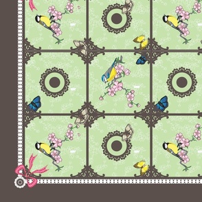 Birds and Butterflies Tea Towel (Mint and Chocolate)