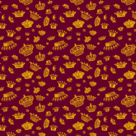 Royal Crowns - Yellow on Maroon fabric by lavaguy on Spoonflower - custom fabric