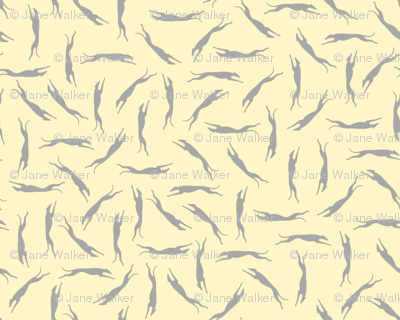 Running Greyhounds in Grey and Yellow Ditsy print  ©2012 by Jane Walker