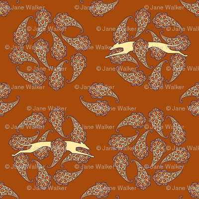 Red Paisley Circles with Greyhound Silhouettes  ©2012 by Jane Walker