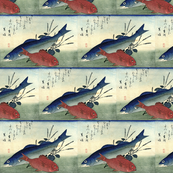 Suzuki & Kimmedai (Sea Perch and Alfonsino) with shiso plant - Hiroshige's Colorful Japanese Fish Print
