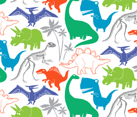 Dinosauria White (large scale) fabric by leanne on Spoonflower - custom fabric