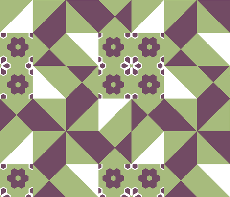 12_inch_pinwheel_in_the_wind_green_and_grape_3_crop_center fabric by khowardquilts on Spoonflower - custom fabric